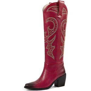 Women Red Knee High Boots Women Zipper Convenience Comfort Fashion
